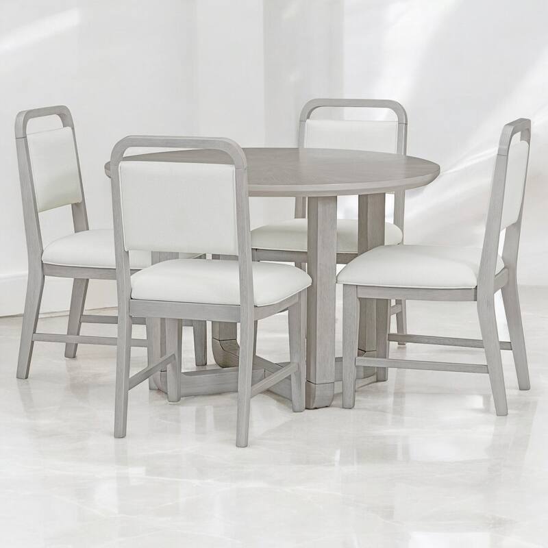 5-Piece Round Dining Table Set for 4 with Upholstered Chairs and Radial Wood Grain Design, Perfect for Dining Room and Kitchen