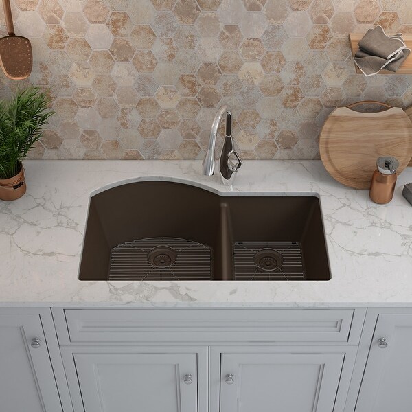 Lexicon Platinum Offset Double Bowl Quartz Composite Kitchen Sink. Opens flyout.