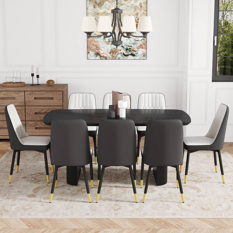 9-Piece Dining Table Set. 67 * 35.4 inch wood grain MDF dining table with 8 chairs