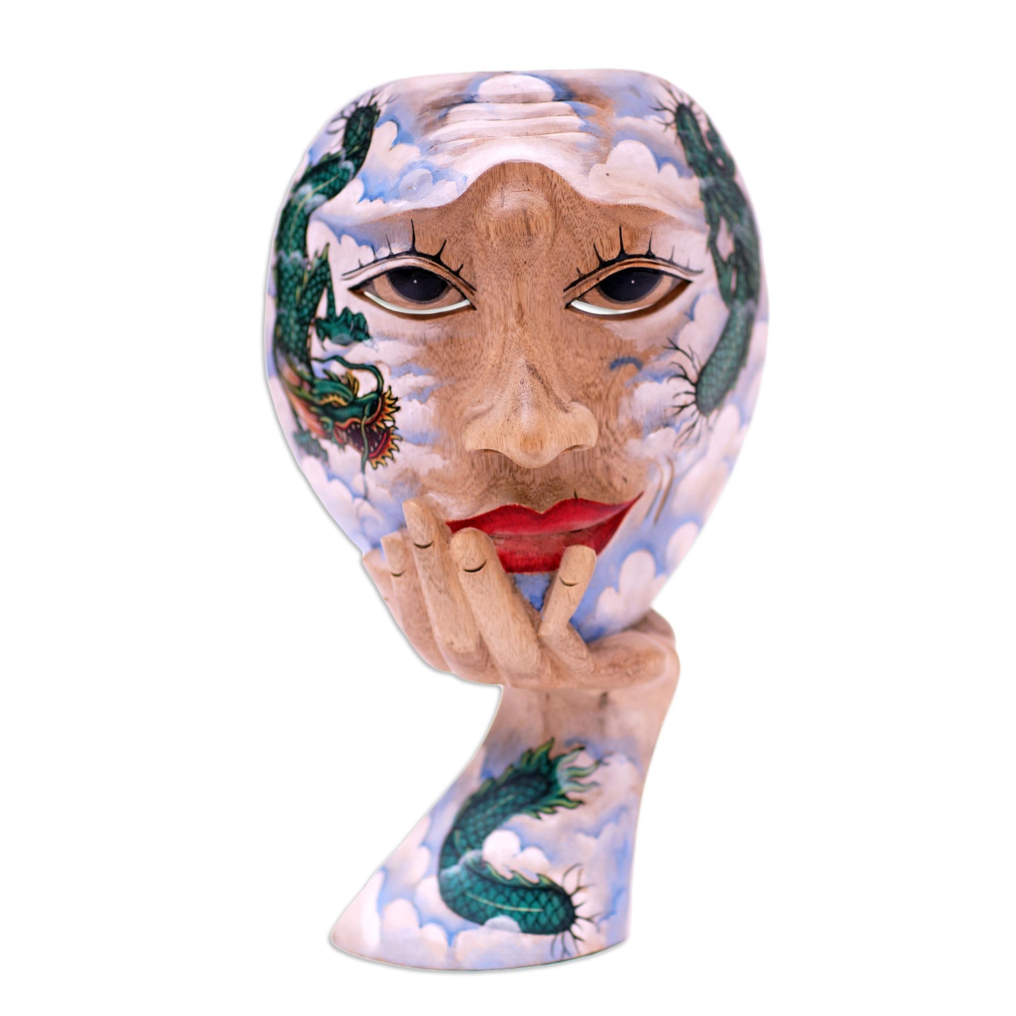 Novica Handmade Dragon Sky Wood Mask Sculpture