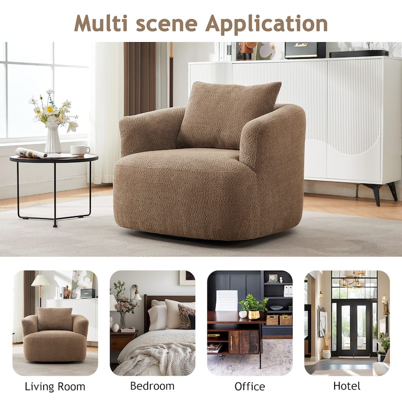 Upholstered Swivel Sofa Chair, Barrel Accent Chair for Office with Throw Pillow, Living Room Sofa Chair with Swivel Base