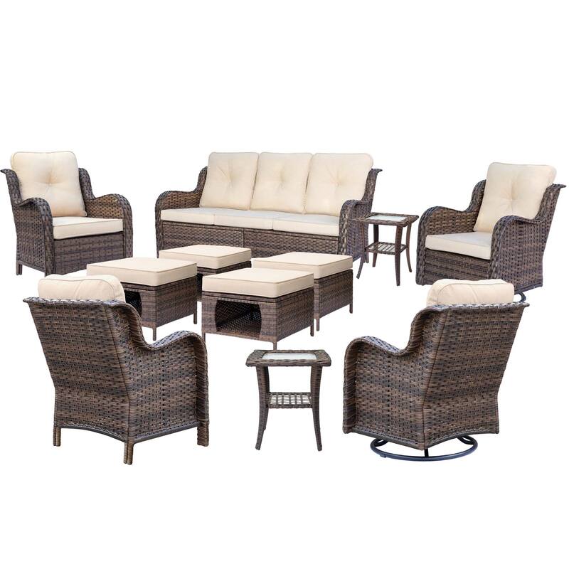 Patio Conversation Sets-Wicker Patio Furniture Sets with Swivel Chairs