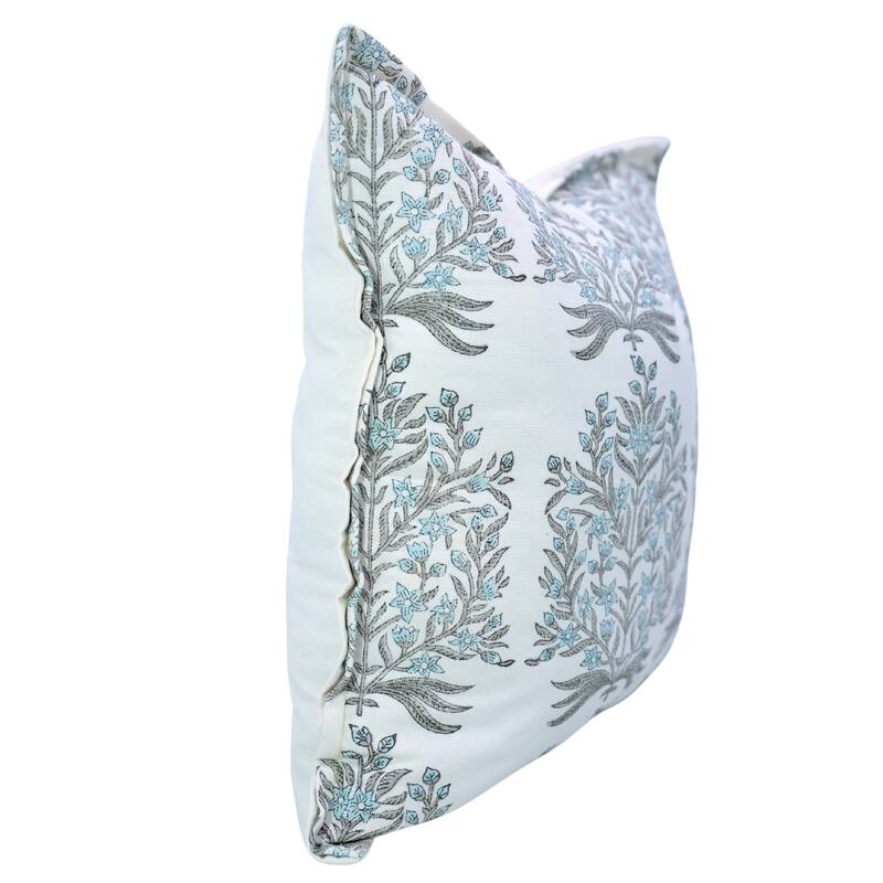 Fabdivine Handmade Block Print Cushion Cover Throw Home Décor Double Oxford Edges Pillow Case - Pillow Covers - Vrindavan- White, Blue - 26" x 26"