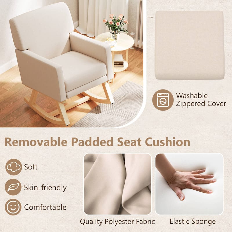 Costway Modern Upholstered Rocking Chair Rocking Armchair for Living