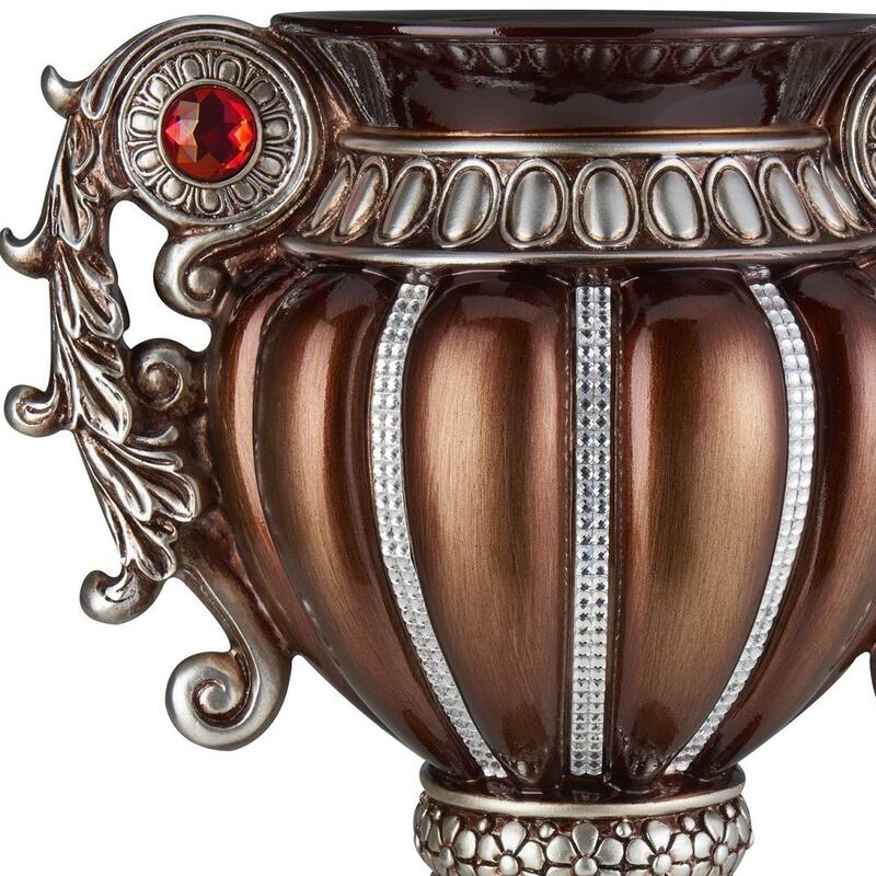 Bronze and Silver Polyresin Urn Table Vase with Stone Embellishments