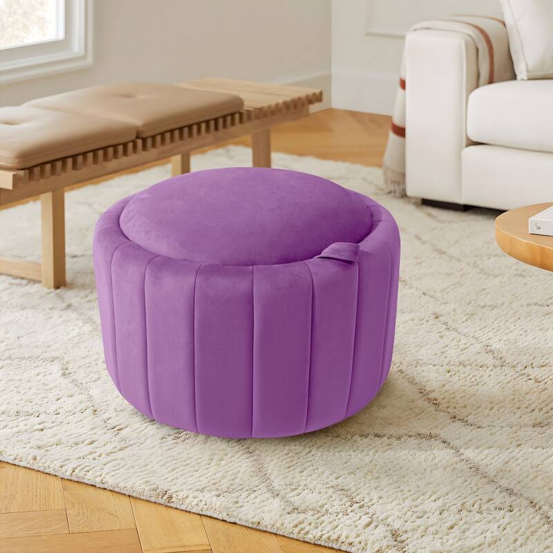 Modern Round Velvet Storage Ottoman Footrest Footstool