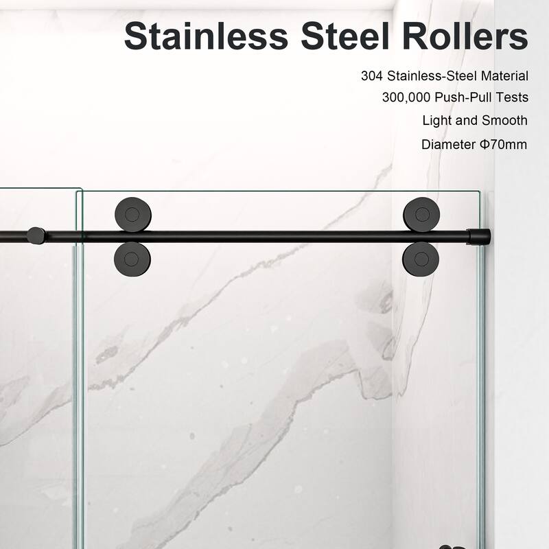 44"-48"W*76" H Frameless Single Sliding Shower Door - 5/16" (8mm) Clear Tempered Glass, Bypass Design