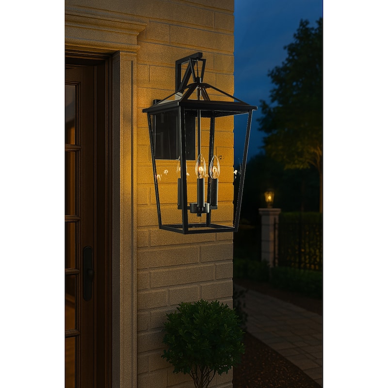 Modern Matte Black Outdoor Wall Lantern with Clear Tempered Glass Open Bottom Design Exterior Light Fixture for Entryway