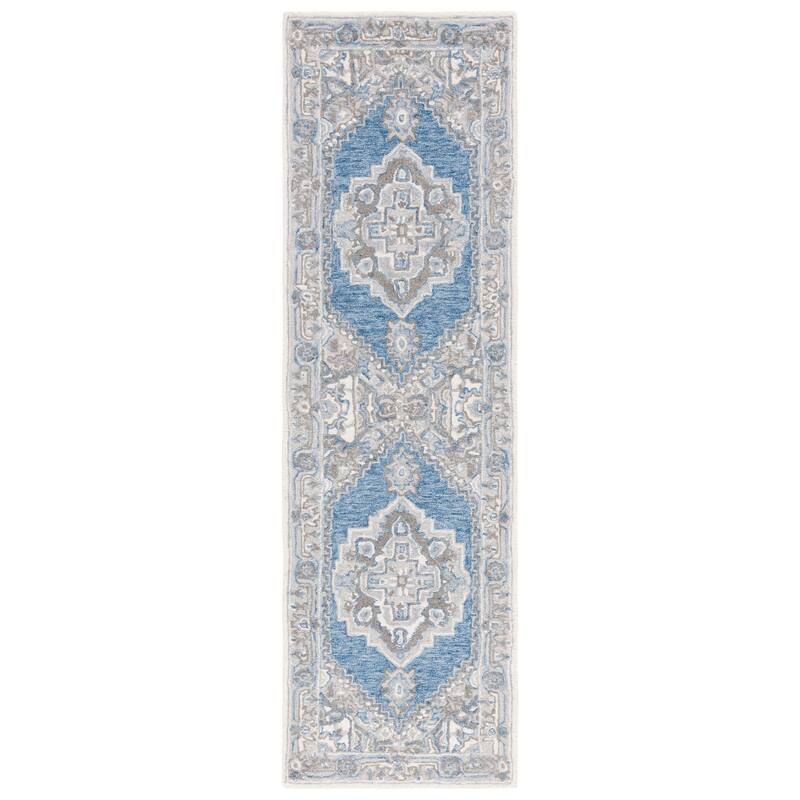SAFAVIEH Handmade Metro Manolica Oriental Wool Rug - 2'3" x 8' Runner - Navy/Ivory