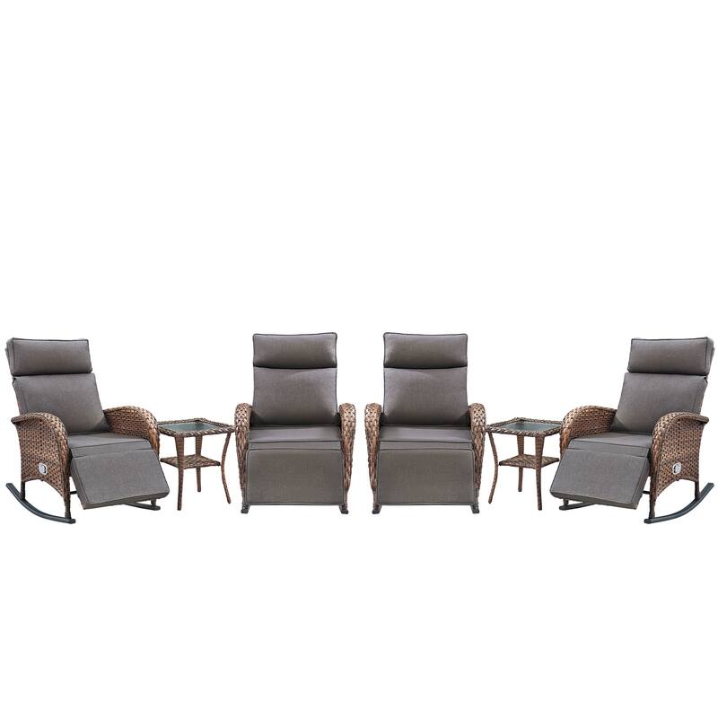 Pocassy Outdoor Patio Rocking Lounge Chairs with Adjustable Backrest Set.