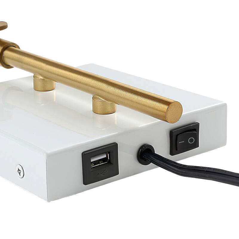 Justina Swing Arm 1-Light Modern Midcentury Iron USB Charging Port LED Sconce, by JONATHAN Y