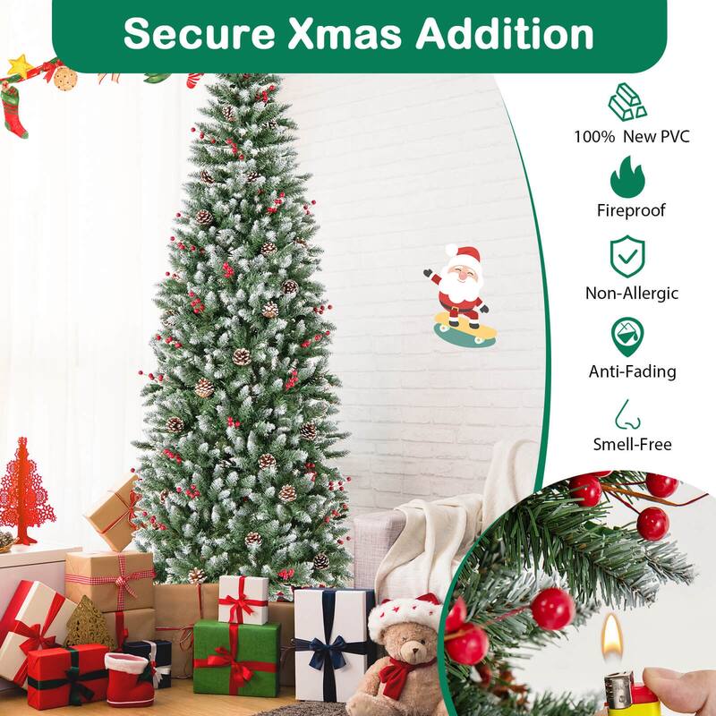 Costway 7 FT Pre-Lit Artificial Christmas Tree with 818 Snowy Branch - 7FT