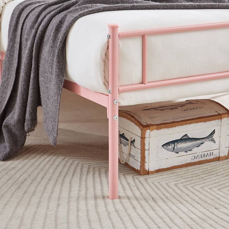 VECELO Victoria Metal Platform Bed Frames with Heart Pattern Headboard 12.6" Underbed Space No Box Spring Required