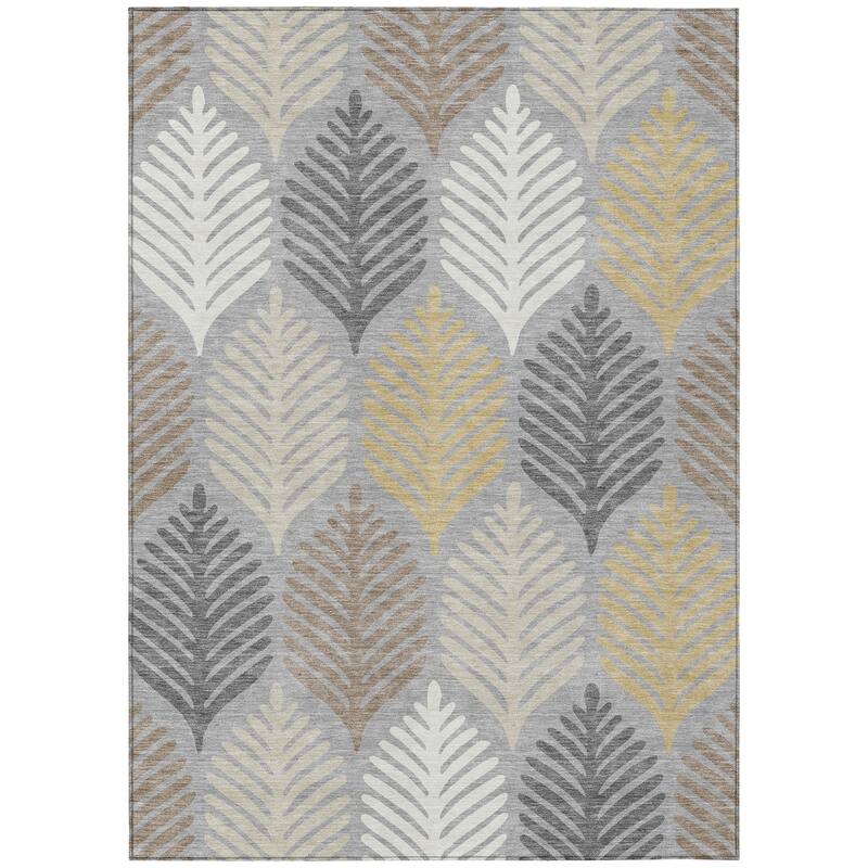 Machine Washable Indoor/ Outdoor Modern Fern Chantille Rug