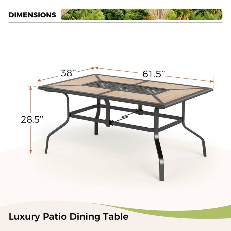 MAISON ARTS 7 Pieces Patio Steel Dining Set with 6 Stackable Steel Dining Chairs and 1 Patio Umbrella Rectangle Table