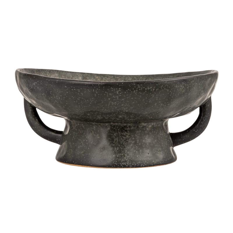 Stoneware Footed Pedestal Bowl with Handles