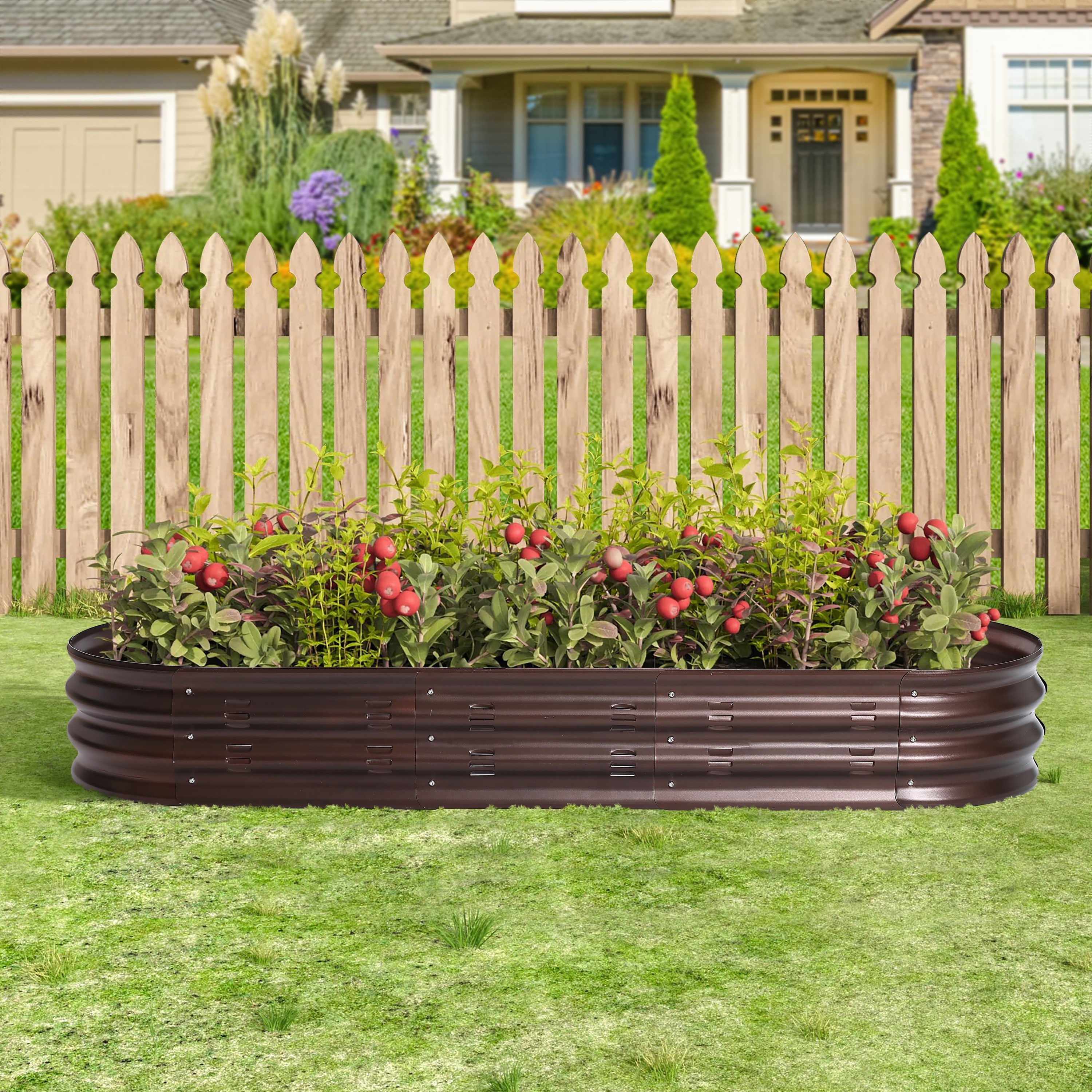 Brown Metal 5.5-Ft Oval Raised Garden Bed Planter - 5.5ft W x 1.625ft D x 0.8ft H