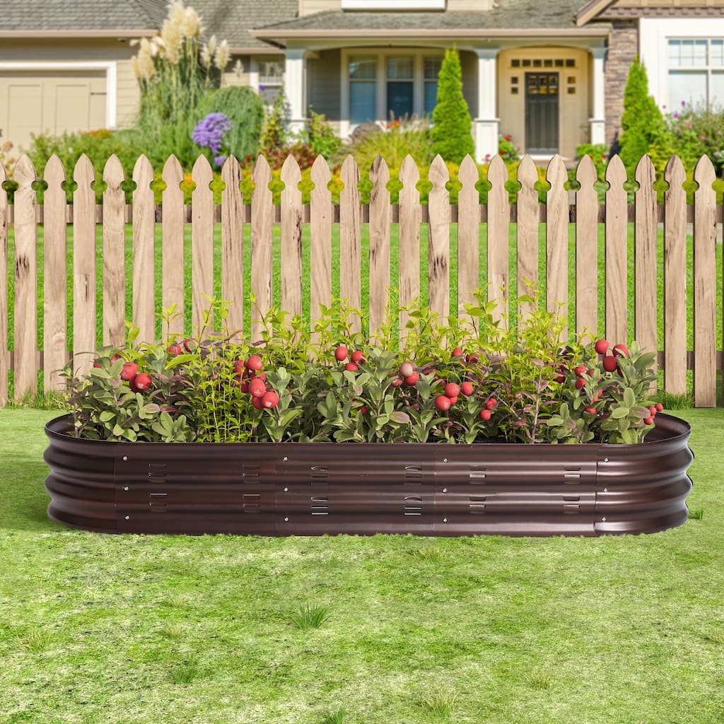 Brown Metal 5.5-Ft Oval Raised Garden Bed Planter - 5.5ft W x 1.625ft D x 0.8ft H