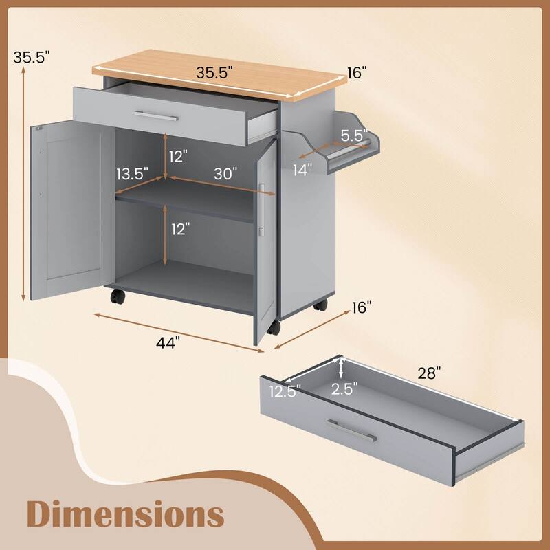 Costway Rolling Kitchen Island Cart Storage Cabinet w/ Towel & Spice