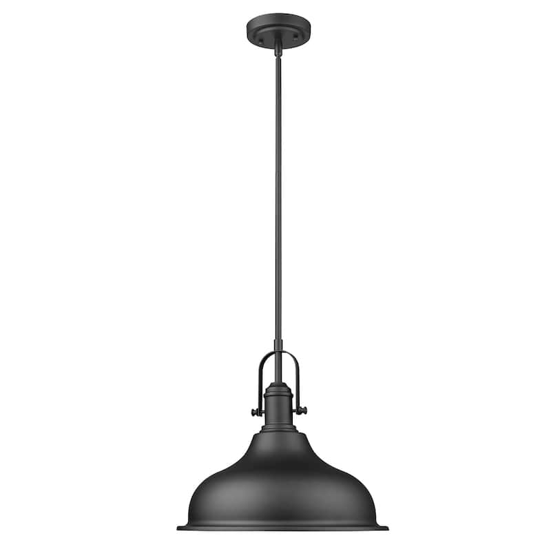 HomeRoots Matte Black Hanging Light with Dome Shade - 14.5' X '13' X '14.5
