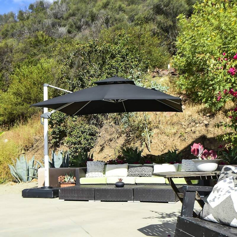 PURPLE LEAF 11ft Square Patio Cantilever Umbrella with Base Included