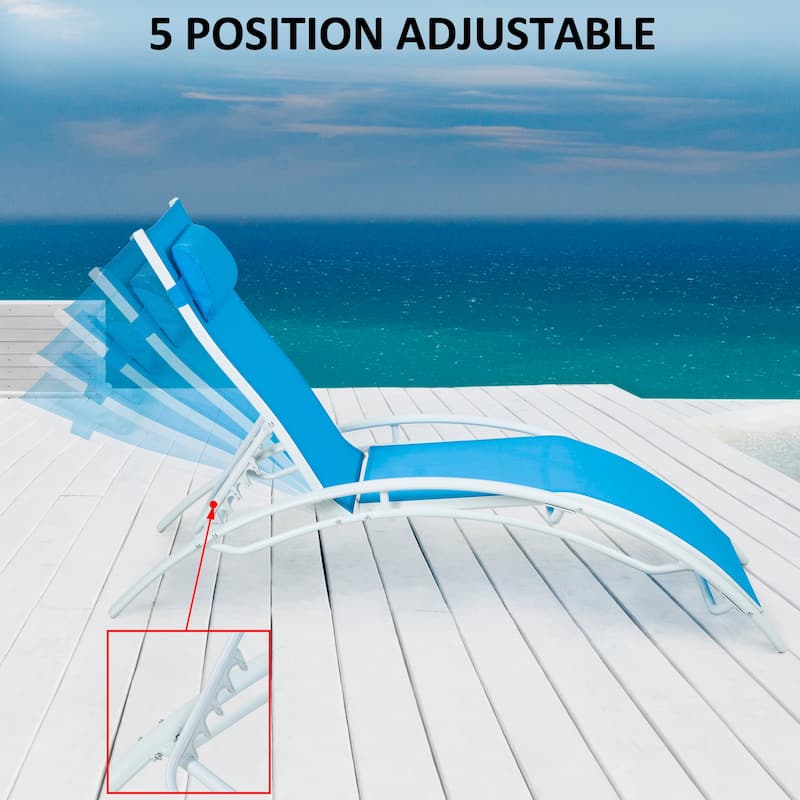 Outdoor Aluminum Adjustable Reclining Chaise Lounge,Blue - 2-piece