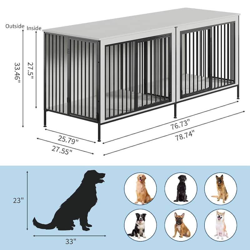 79" Heavy Duty Double Dog Crate Furniture for Medium/ Large Dogs
