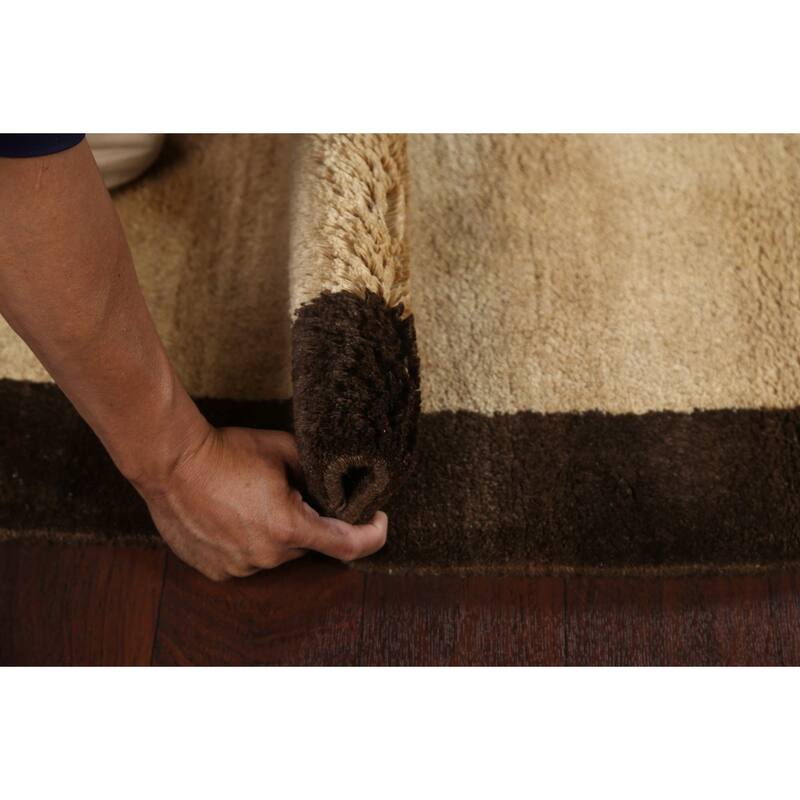 Hand Knotted Oriental 100% Wool Carpet Modern Contemporary Beige & Ivories Gabbeh Area Rug - 4' 9'' X 3' 4''