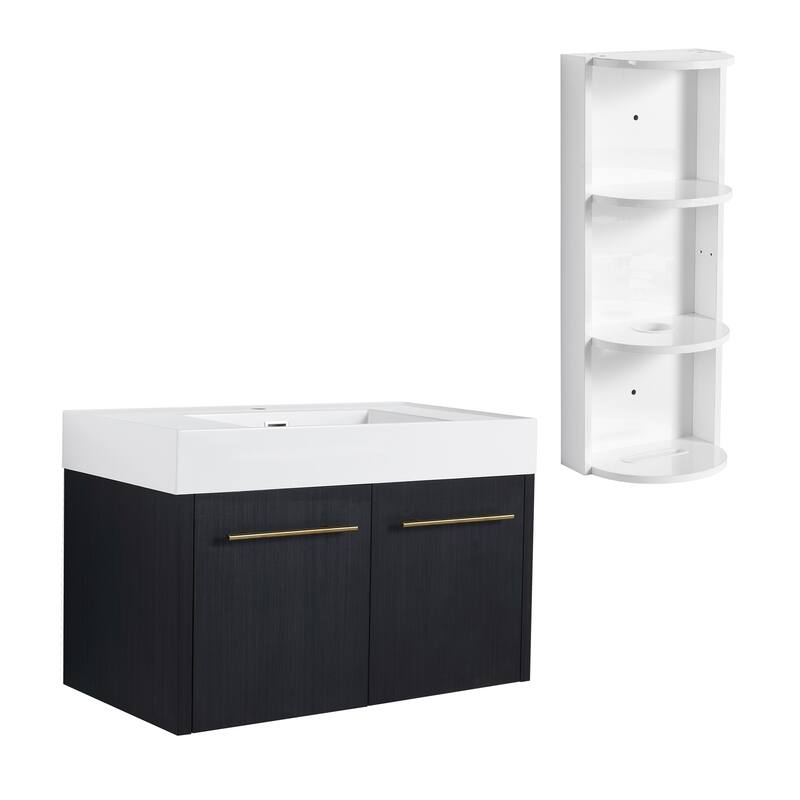 Wall mounted bathroom vanity with sink and storage shelf