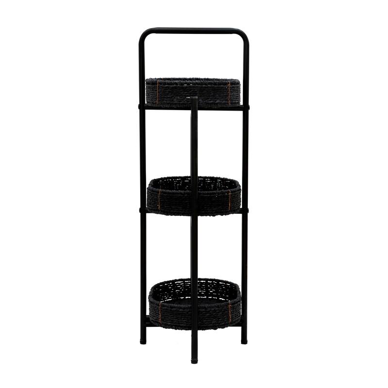 Anmytek 3 Tier Woven Storage Cart Black Organizer for Kitchen Bathroom Living Room