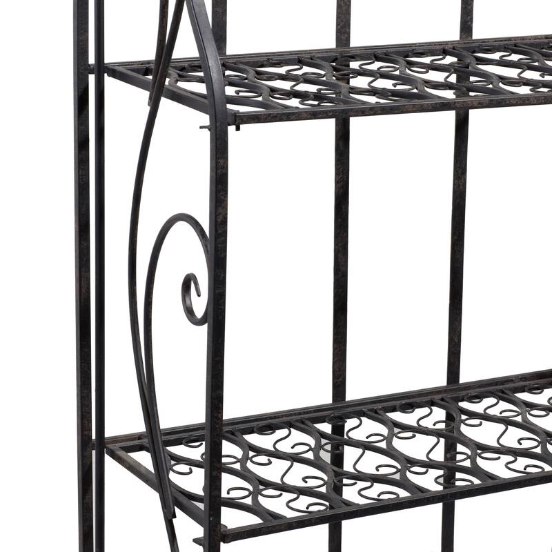 Black Metal Indoor Outdoor Tall Folding 4 Shelf Scroll Bakers Rack