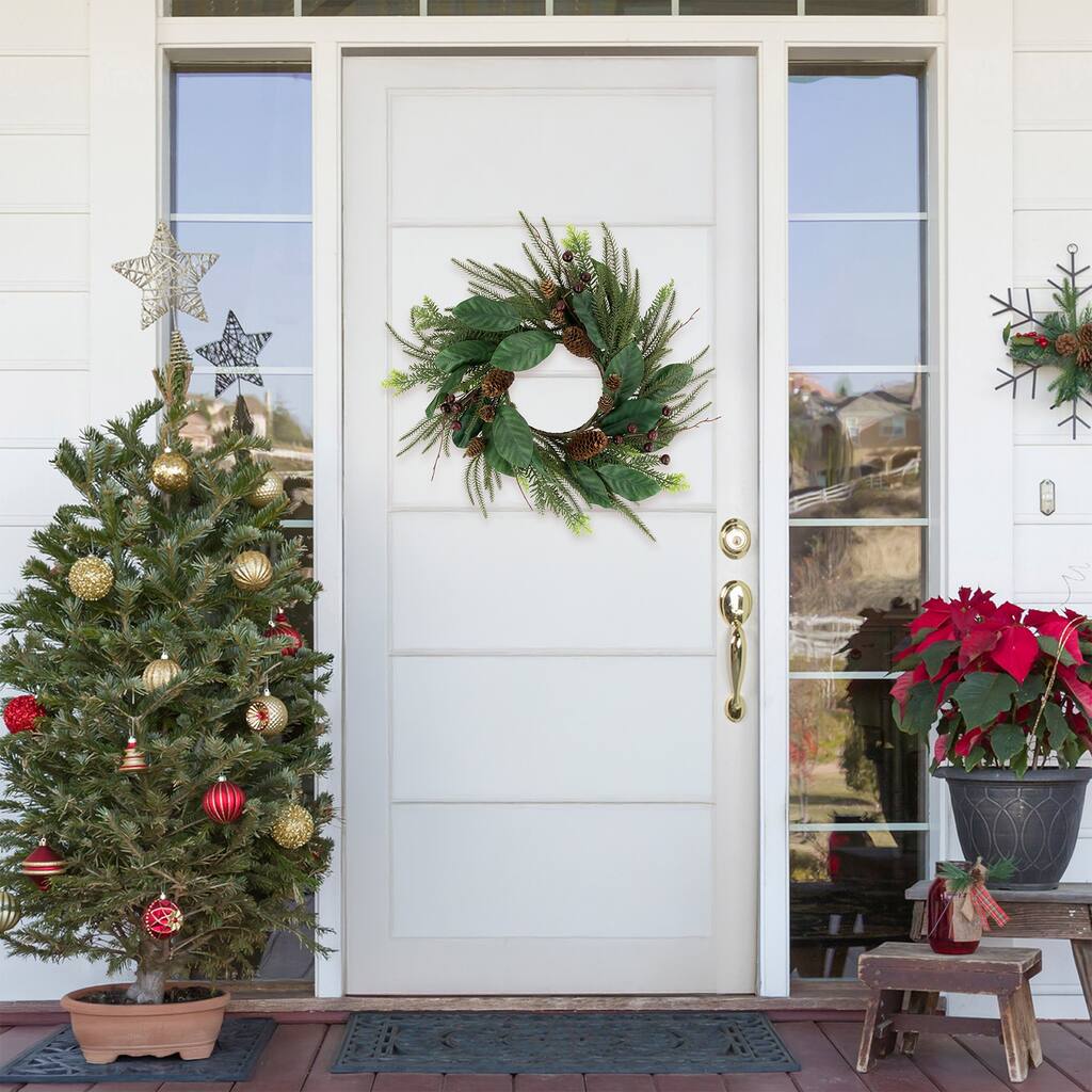 Mixed Foliage with Berries Artificial Christmas Wreath, 20-Inch, Unlit