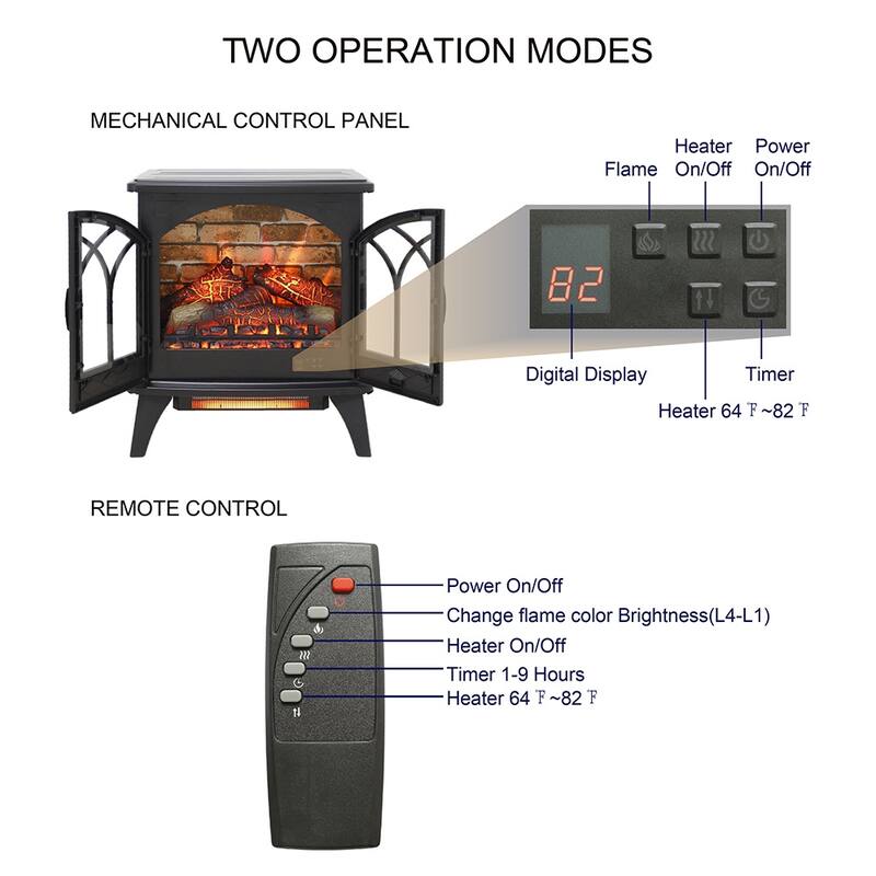 24" Electric Fireplace Stove, Portable Space Heater, Remote Control - 24inch