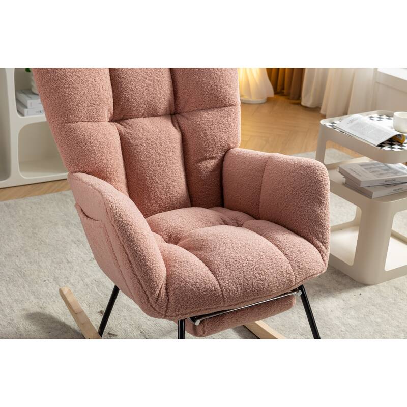 Teddy Fabric Rocking Chair with Adjustable Footrest and 300lb Capacity