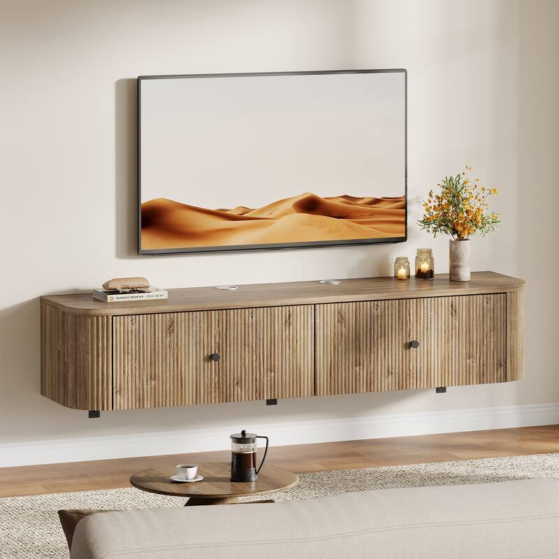 Floating TV Stand, Wall Mounted TV Console with Drawers, Floating Media Console Entertainment Center for Living Room, Bedroom