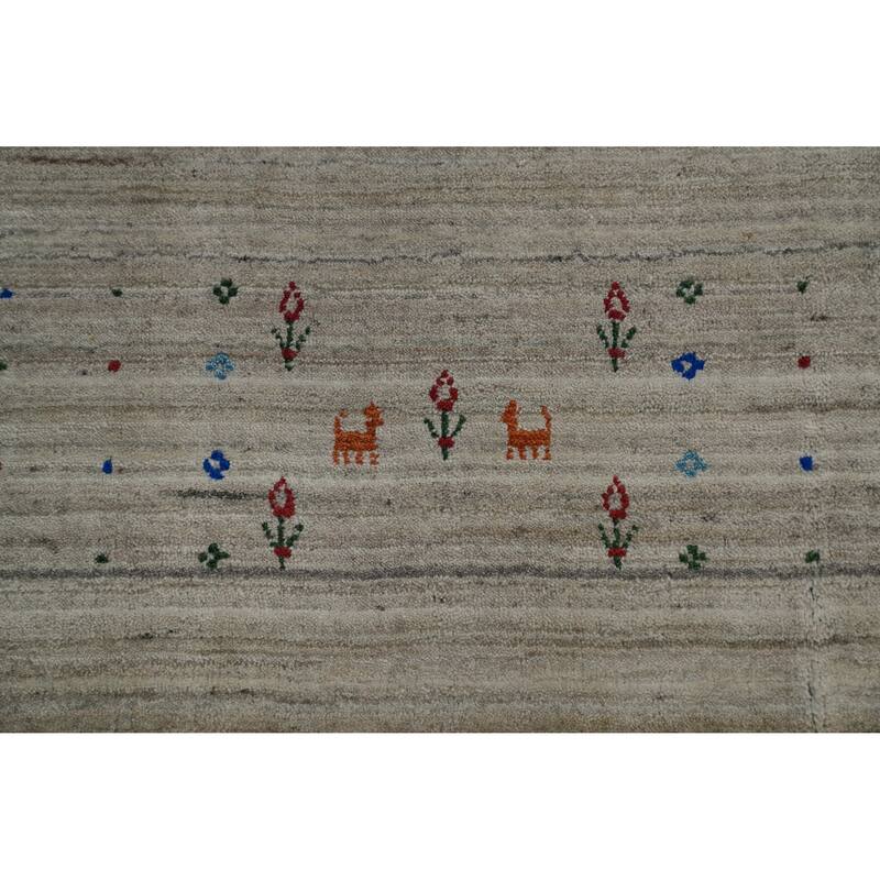 Hand Knotted Oriental 100% Wool Carpet Tribal Animal Pictorial Beige & Ivories Gabbeh Area Rug - 9' 10'' X 8' 1''