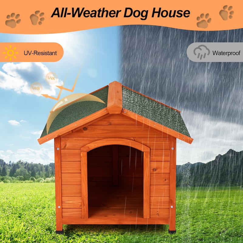 Durable Wooden Dog House for Outdoors & Indoors with Food Bowl and Storage Bucket
