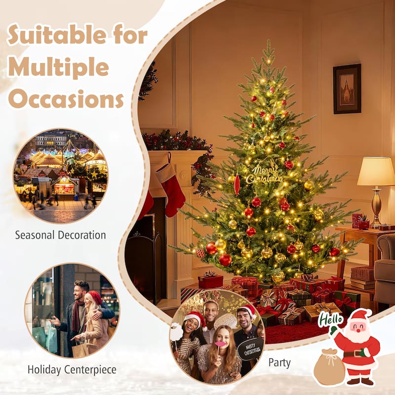 Gymax Pre-Lit Artificial Christmas Tree Hinged Xmas Tree w/ PVC & PE