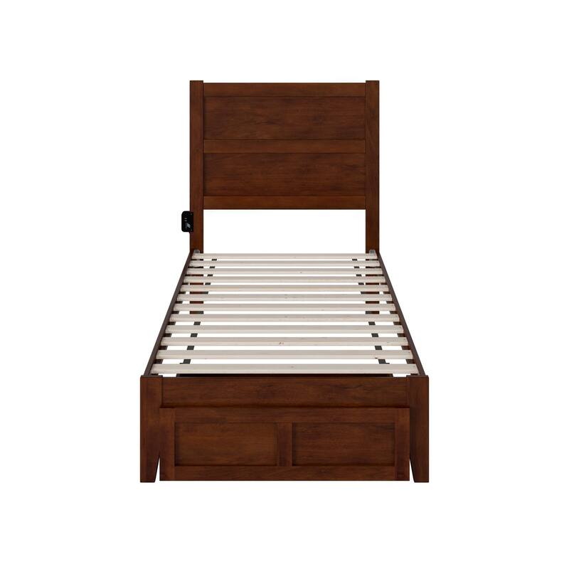 Twin Bed with Drawer - HomeStock Bohemian Style Platform Bed - Walnut Finish