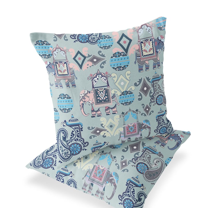 HomeRoots Set of Two 16" X 16" Gray and Pink Elephant Blown Seam Eclectic Indoor Outdoor Throw Pillow - 16.00' X '16.00' X '5.00