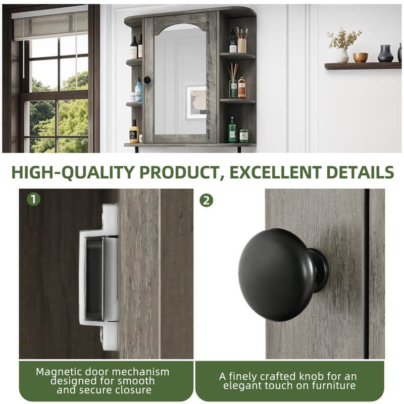 Wall Mounted Bathroom Medicine Cabinet with Mirror Door and Removable Shelf