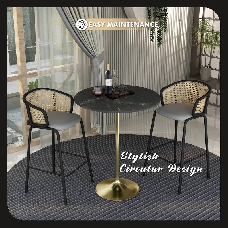 LeisureMod Verve 36" Round Dining Table with MDF Wood TableTop and Brushed Gold Base for Kitchen & Dining Room