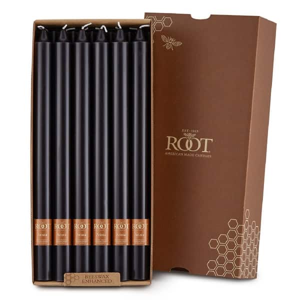 slide 2 of 27, Root 12 inch Unscented Smooth Arista Taper Candles box of 12 Black