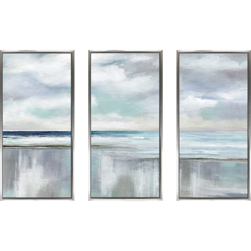 "Cyan Sunrise Nan" Print in Floating Canvas, Set of 3 - Grey