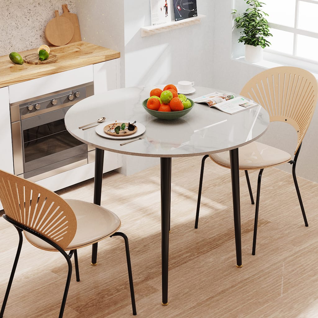 Metal Frame 4 Legs Round Dining Table Heavy Duty Sintered Stone Top - 31.5"