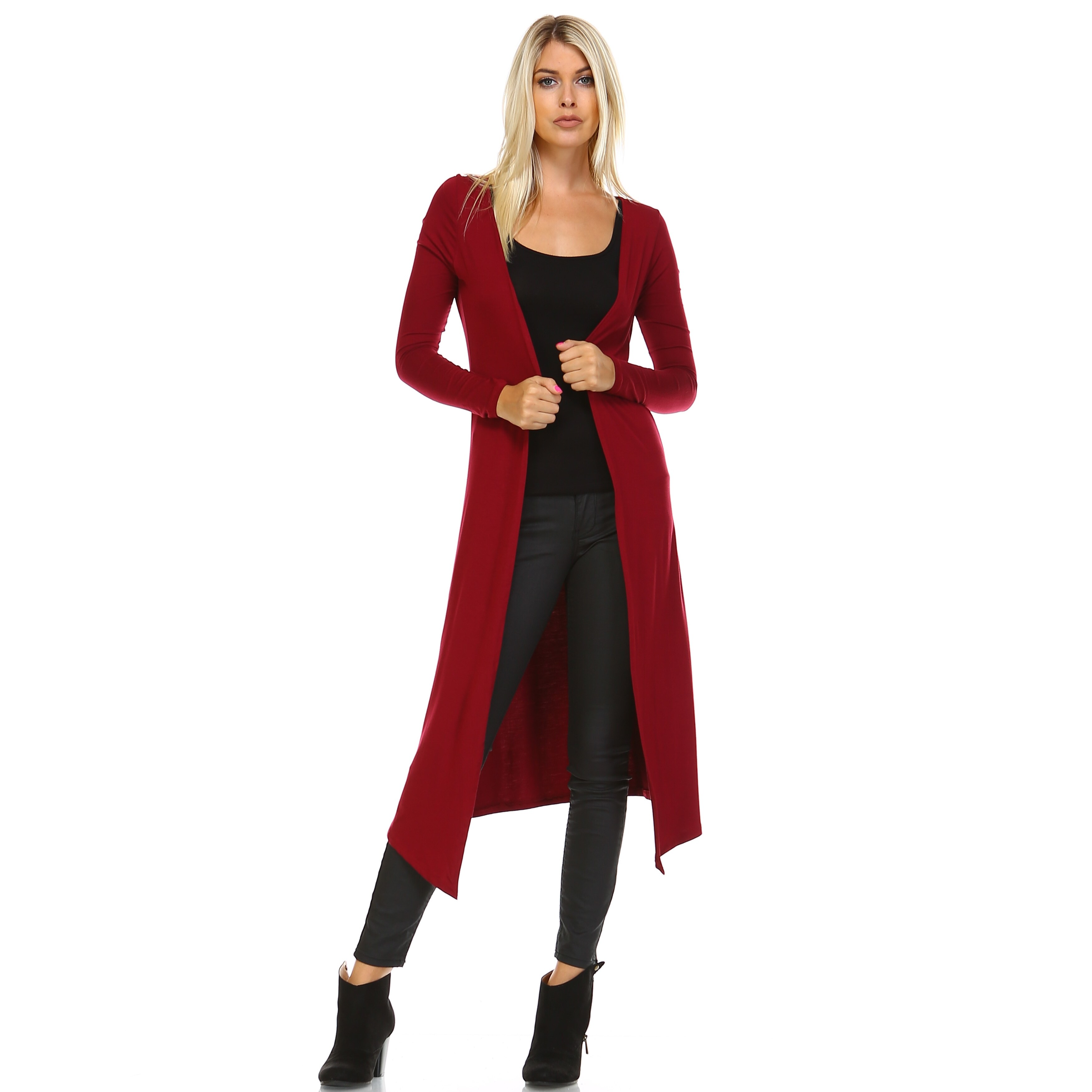 red maxi cardigan