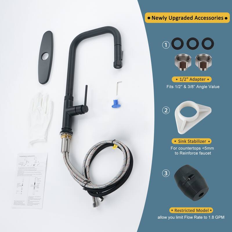 WOWOW Pull Down Sprayer Kitchen Faucet with Soap Dispenser