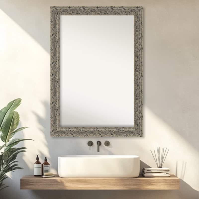 Attic Aged Non-Beveled Wood Framed Bathroom Vanity Wall Mirror