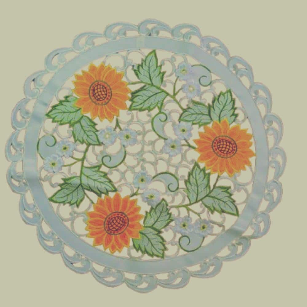 Sunflower Embroidered Cutwork Round Placemat, 24"