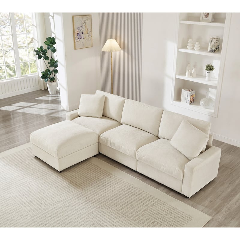 103.54" L-Shaped Sectional Sofa with Storage and Movable Ottoman